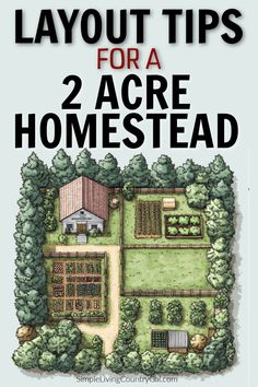 a book cover with the title layout for a 2 acre homesteadd garden