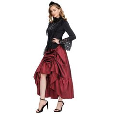 Sweet Sally Bar Maid Skirt – A Lark And A Lady Fitted Tiered Skirt For Fall, Gothic Tiered Skirt For Fall, Fitted Full-length Ruffled Skirt, Fitted Full-length Gathered Bottoms, Fitted Full-length Gathered Skirt, Gothic Fitted Skirt For Fall, Victorian Corsets, Bar Maid, Streetwear Skirt