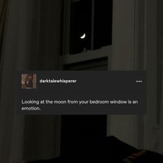 the text on the screen reads, looking at the moon from your bedroom window is an emotion