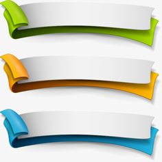 three different colored paper banners with curled edges on transparent background png clipart free