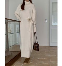 ▶ Colors ◀ Beige Black ▶ Size ◀ One size(Free) ▶ Fabric ◀ Acrylic  ▶Size Spec◀ Total Length : 130cm Chest : 55cm(Around 110cm as circular) -------------------------------------------- ▶ SHIPPING Information ◀ Delivery usually takes 10~15 business days. (Korea Post EMS) Even it is express shipping, recently it is not easy to get air space flexibly. Please, kindly wait a bit and be patient for us. *Delivery cost different from each country* -------------------------------------------- ▶ Exchange & Elegant Long Midi Dress For Loungewear, White Long Knitted Sweater Dress, White Knitted Long Sweater Dress, Fitted Long Sweater Dress For Winter, Beige Knee-length Midi Dress For Winter, Beige Knee-length Sweater Dress, Knitted Sweater Dress For Loungewear, Long Fitted Cream Sweater, Elegant Long White Sweater Dress