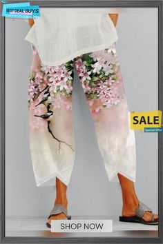 Women's Floral Print Casual Pants Spring Baggy Pants, Spring Wide-leg Baggy Pants, Spring Baggy Cargo Pants, Baggy Wide Leg Pants For Spring, Baggy Straight Pants For Spring, Baggy Cargo Pants For Spring, Spring Wide Leg Trousers With Loosely Fitted Hips, Loosely Fitted Harem Pants For Spring, Spring Baggy Harem Pants