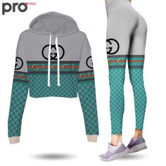 Contact us: contact@profxnz.com if you need assistance - Product information: Gucci grey light blue luxury brand clothes leggings and crop top set for womenEach pair of leggings is constructed with 82% polyester, 18% spandex blend.Each all-over printed hoodie is constructed from a premium polyester blend that is ultra-soft and incredibly comfortable.Premium fabric offers unmatched comfort and breathability while remaining strong and durable for everyday use.Features a specialty high definition h Clothes Leggings, Cute Outfits With Leggings, Blue Luxury, Luxurious Fashion, Crop Top Set, Brand Clothes, Crop Top Hoodie, Gucci Logo, Leggings Set