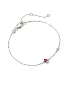 Meet this delicate and dainty layer that’s sure to delight. The Maisie Sterling Silver Delicate Chain Bracelet in Ruby is our most minimal birthstone style, perfect for personalizing your look with elevated materials. Speaking of personalization, this bracelet features an adjustable closure for a custom fit. Ruby represents July birthdays, inspiring passion, adventure, and creativity. Metal Sterling Silver Why Sterling Silver? Our Sterling Silver collection features elevated styles to wear time Silver Ruby Diamond Bracelet For Formal Occasions, Elegant Silver Ruby Tennis Bracelet, Adjustable Elegant Ruby Bracelet, Hand-set Ruby Bracelet In Silver, Adjustable Silver Ruby Bracelet, Silver Collection, Delicate Chain, Demi Fine Jewelry, Sterling Silver Necklace Pendants