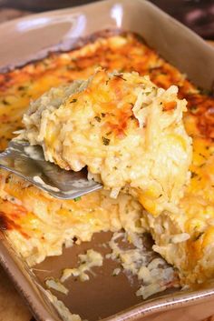 a casserole dish with a fork in it