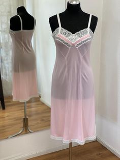 Pink vintage slip dress, 38 size M, Vintage original lace lingerie, Vintage lingerie with lace 1960- 1980s 100% nylon  polyamide Size: 38/M Length: 108 cm  / 42.5 inches Bust: 88 cm / 34.6  inches Waist: 80 cm / 31.5  inches Hips: 94 cm / 37. inches  * Please note that actual colors may vary due to your computer resolution and monitor color restrictions *Clothes  from smoke free house * Clothing is vintage *Please contact me if you have any questions Thank you visiting my shop Instagram  - Ivzit Sheer Lace Slip Dress For Sleep, Fitted Lace Sleepwear With Contrast Lace, Fitted Lace Patchwork Slip Dress For Daywear, Fitted Sheer Chemise For Sleep, Fitted Sheer Lace Nightgown, Sheer Vintage Slip Dress, Vintage Camisole Slip Dress With Lace Trim, Sheer Lace Sleep Slip, Sheer Lace Slip For Sleep