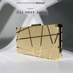 This eye-catching metal clutch is an ideal way to add a special pop of glamour to your look. It features a rectangle hard metal case with a shimmering geometric design that makes it fashionable & trendy. Bring this glam piece to the next party or special occasion to impress with fashion's latest trends. The Geometric Metal Clutch Bag is able to fit a phone up to 6 inches (iPhone 13 pro as reference) and other small items. Center Signs, Hard Metal, Gold Handbags, Small Mirrors, Valentines Day Birthday, Casual Design, Clutch Purse, Small Items, New Bag