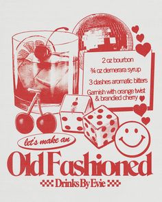 an old fashioned drink ad with dices and other things to make it look like they are