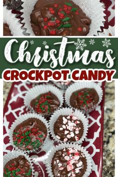 christmas crockpot candy with chocolate frosting and sprinkles on top