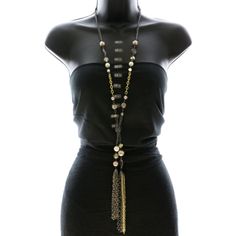 Lane Bryant 27” Tassel Necklace. Gold & Black With Amber, Pearl And Black Beads Lbn33 Elegant Metal Tassel Necklace For Parties, Long Tassel Necklace For Party, Elegant Black Lariat Long Necklace, Chic Party Tassel Necklace With Adjustable Chain, Party Tassel Necklace With Adjustable Chain, Elegant Black Multi-strand Long Necklace, Elegant Black Adjustable Chain Necklace, Black Long Lariat Necklace For Party, Elegant Black Lariat Necklace With Adjustable Chain