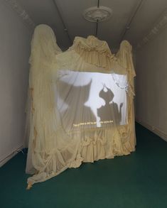 an image of a shadow projected on the wall in front of a curtained window