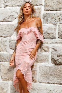 Shop Dresses | Hot Party Dresses | Hot Dresses | Selfie Leslie, Color: Pink Lace Off Shoulder Dress, Selfie Leslie, Off Shoulder Fashion, Dreamy Dress, Blue Bridesmaids, Mesh Overlay, Date Night Dresses, Mini Dress Casual, Nude Heels