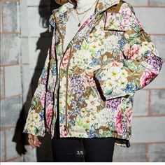 Floral Jacket Brand New Without Tags Oversized Look Oversized Floral Print Outerwear For Spring, Oversized Floral Print Spring Outerwear, Spring Floral Print Oversized Outerwear, Chic Beige Floral Print Outerwear, Winter Hooded Floral Print Outerwear, Beige Floral Print Outerwear For Winter, Winter Beige Outerwear With Floral Print, Hooded Winter Outerwear With Floral Print, Winter Beige Floral Print Outerwear