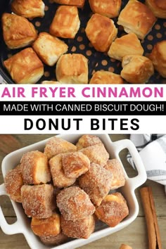 cinnamon sugar doughnuts are made with canned biscuit dough and then baked in an air fryer