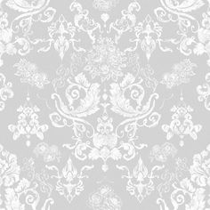 a wallpaper pattern with white flowers and leaves on a light green background in the style of damask