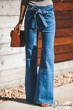 High-Waist High-Elastic Fashion Flared Pants (Including Belt) Belt Wide, Slouchy Sweatshirt, Slimmer Belt, Fall Denim, Cooler Look, School Looks, Flared Pants, Fun Fashion