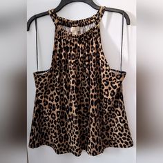 Michael Michael Kors Halter Top Blouse Sleeveless Animal Print Dark Camel Polyester Size Xl Made In Vietnam Machine Wash Cold Fabric Very Nice And Soft New With Tag Casual Sleeveless Leopard Print Top, Casual Leopard Print Sleeveless Tank Top, Chic Leopard Print Sleeveless Top, Leopard Print Cami Top For Spring, Leopard Print Sleeveless Vacation Top, Sleeveless Leopard Print Vacation Tops, Sleeveless Leopard Print Top For Vacation, Leopard Print Camisole Top For Spring, Spring Leopard Print Camisole Top