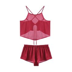 Color: Red, Size: L Sleep Wear For Women, Two Piece Pajama Set, Simple Satin, Bodycon Bodysuit, Shorts Pajama Set, Pyjama Satin, Legging Outfits, Satin Pyjama Set, Satin Pajamas