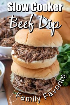 slow cooker beef dip recipe on a cutting board