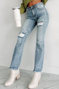 Figuring You Out High Rise Distressed Risen Flare Jeans (Light) - NanaMacs Ladies Denim, Frayed Hem Jeans, Posh Style, Shorts Sweatpants, Denim Pants Women, Flying Monkey Jeans, Hem Jeans, Juniors Jeans, Large Dress