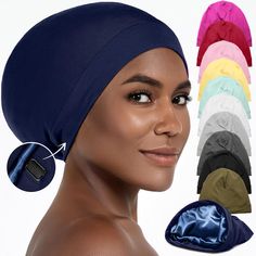 a woman wearing a turban and earring with multiple colors on her head