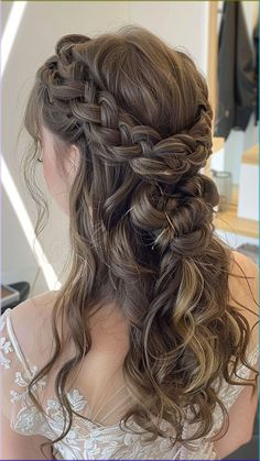 Half Up Half Down Braided Hair, Prom Hairdos, Dutch Braid Headband, Aesthetic Royal, Half Up Curls, Prom Glam, Braid Half Up Half Down, Curly Prom Hair