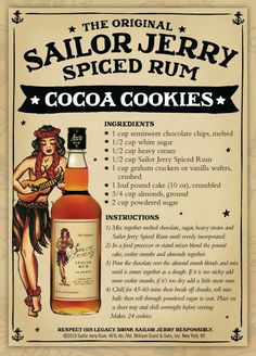 the original sailor jerry spiced rum cocoa cookies advertises an old fashioned recipe