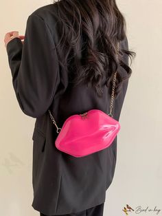 BirdinBag - Chic Lip Shape Purse: Unique and Stylish Handbag Pink Details, Lip Shapes, Chain Pattern, Novelty Bags, Bag Bag, Polyester Material, Fashion Bags, Hot Pink, Lips