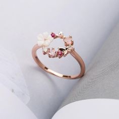 Rose Gold Flower Ring, Rose Gold Butterfly, Gold Flower Ring, Rose Gold Flower, Circle Ring, Fancy Jewellery