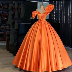 Orange Satin Puffy Prom Dresses Orange Ballgown, Puffy Prom Dresses, डिजाइनर कपड़े, Gowns Plus Size, Orange Prom Dresses, Gown Plus Size, Orange Satin, Plus Size Formal, Long Prom Gowns