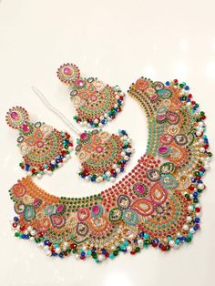 Most beautiful designer bridal set.  Earrings Tika Necklace Pakistani Necklace, Bollywood Wedding, Set Earrings, Pakistani Bridal, Bridal Set, Traditional Wedding, Bridal Sets, Plate Sets, Matching Earrings