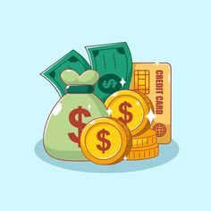 money bag with dollar bills and credit card on blue background stock photo - budget clipart