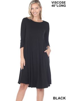 Our Basic Layering Midi dress is perfect for layering or wear on its own! 40 inches in length with 3/4 length sleeves. Basic Midi Dress, Classic Black Dress, Fall Looks, Knee Length Dress, Swing Dress, Dresses For Sale, Knee Length, Cold Shoulder Dress, Length Sleeve