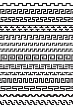 a set of black and white greek ornament designs, each with different lines