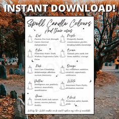 Do you struggle to know what your spell candle colours mean?🕯️ Look no further! This Spell Candle Colours print is the perfect item to give you a better understanding of spell candle colours and their uses!🖤 It contains 10 Spell candle colours and offers their explanation and what kinds of spells they are useful for This is a DIGITAL DOWNLOAD - Simply add to your basket, checkout, and then the PDF file will be available to you immediately to do what you please 🧡Perfect for a gift, your altar, Spell Candle Color Meanings, Witchcraft Candle Colors, Color Candles For Spells, Candle Colours Witchcraft, Colour Meanings, Confidence Spell Candle, Candle Colors, Candle Color Meanings, Spell Candles