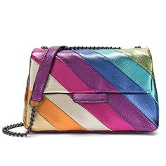 PRICES MAY VARY. Great Material. Rejolly shoulder purse is made of sleek PU leather, environmental and durable. Unique design highlight feminine fashion and elegance, this cute bag will make you full of charm certainly. Adorable Design. The crossbody bags are designed with rainbow color blocking stripes shiny PU leather material, comes with a chain strap and flap magnet closure. Perfect to match your varied outfits at different occasions. Capacity. 10.6*3.1*7.1 in (27*8*18 cm) W*D*H. The main po Eagle Head, Types Of Bag, Brand Designer, Women Bag, Chain Shoulder Bag, Branded Bags, Medium Bags, Bag For Women, Women's Bags