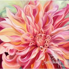 an oil painting of a pink flower