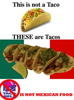 three tacos with different toppings on them and the caption says, this is not a taco