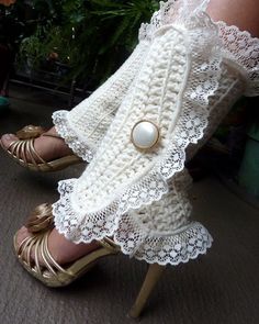 Victorian Style Leg Warmers - Crochet and Lace Spats in Soft White - Steampunk Accessories - Lots of Moda Steampunk, Mode Steampunk, Boot Cuff, Leg Warmer, Steampunk Accessories, Boot Cuffs, From Santa, Steampunk Fashion