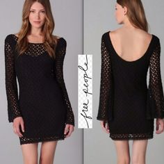 Free People Black Gypsy Crochet Lace Bell Sleeve Dress. Features: Long Bell Sleeves Crochet/Lace. Stretchy Generous Scoop Back And Neckline. Comes With A Built In Stretch Jersey Knit Slip. Excellent Condition. No Signs Of Wear. Approximate Unstretched Measurements: Armpit To Armpit: 16 Inches Waist: 12.5 Inches Length: 32 Inches Brand New Without Tags. Bell Sleeves Crochet, Black Bell Sleeve Dress, Free People Crochet, Lace Bell Sleeve Dress, Bell Sleeve Dress, Free People Black, Free People Dress, Bell Sleeve, Crochet Lace