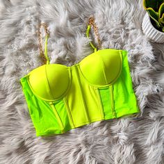 Sexy Lime Green Bustier . Never Worn. Adjustable Straps. Zip Back. Padded Bra. Summer Crop Top With Built-in Bra And Underwire, Summer Crop Top With Built-in Bra For Club, Trendy Summer Club Corset, Summer Party Tank Top, Bra-friendly, Summer Party Tank Top, Bra Friendly, Summer Party Tank Top Bra Friendly, Bra-friendly Crop Top Tank For Parties, Trendy Party Crop Top Corset, Trendy Crop Top Party Corset