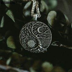 Sun Moon Delicate Pendant Necklace Locket- Tree of Life Medallion Forest Necklace, Celtic Necklace, Wiccan Jewelry, Moon Pendant Necklace, Tree Of Life Necklace, Tree Of Life Pendant, Tree Pendant, Celtic Jewelry, Gothic Jewelry