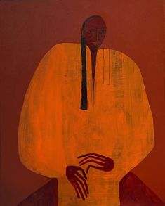 an abstract painting of a person with their hands on his face and the other hand holding something