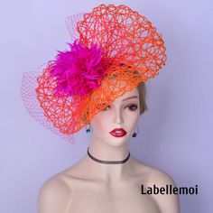 Orange Hat Fascinator For Races, Orange Headband Fascinator For Wedding, Orange Party Fascinator With Curved Brim, Prom Gifts, Orange Spring Evening Fascinator, Orange And Pink Fascinator, Silver Fascinator, Ivory Fascinator, Wedding Tea Party