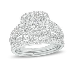 two piece diamond ring set in 18k white gold