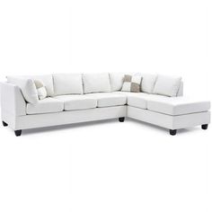 Versatile sectional that can be set up left or right facing. Pocket coil seating adds comfort and durability to the seat cushions as well as tufted backs. KD design allows for EZ delivery into any room. Features: Finish: Pure White Comfortable Pocketed Coil and Foam Seating Removable Backs For EZ Delivery Reversible Pocketed Coil Seating Arm Style: Pillowed Back Style: Loose Frame Construction/Joinery: Glued,Screwed, Stapled Item Firmness Description: Medium Seat Cushion Type: Coil Insert/Inners White Leather Sectional Living Room, White Leather Couch Pottery Barn, Ashley Furniture White Sectional, White Leather Sectional Sofa, Faux Leather Sectional, Velvet Sectional, Strato 4-piece Leather Sectional Sofa, White Sofas, Leather Sectional