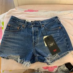 Denim Blue Jean Shorts Levi 501 Shorts, Diy Shorts, Mid Length Shorts, White Denim Shorts, Blue Jean Shorts, Jeans For Short Women, Levi Jeans 501, Blue Denim Shorts, Levi Shorts