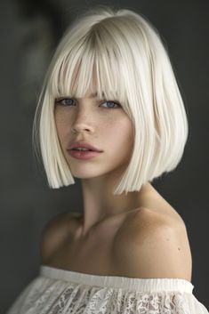 Silver Bob With Bangs, Short Hair Square Face, Hair Square Face, Silver Bob, Blond Hairs, Long Platinum Blonde, Platinum Blonde Hair Color, Blonde Haircuts