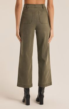 Elevate your wardrobe with our Bobbi Washed Pant! These high-waisted pants feature a zip fly closure and patch pockets for both style and functionality. The straight leg fit hits at the ankle for a flattering silhouette. Perfect for any occasion, these pants offer a regular fit for ultimate comfort and versatility. Upgrade your look today! Grape Leaf, Romper And Jacket, Ankle Length Pants, Outfit Style, Pocket Pants, Twill Fabric, Cotton Twill Fabric, High Waisted Pants, Sweater Jacket