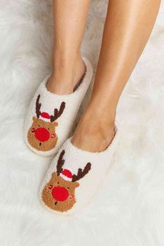 Faux Fur Top, Fur Top, Faux Fur Slides, Slide Slippers, Slippers Pattern, Round Toe Heels, Slipper Shoes, Christmas Reindeer, Soft Plush